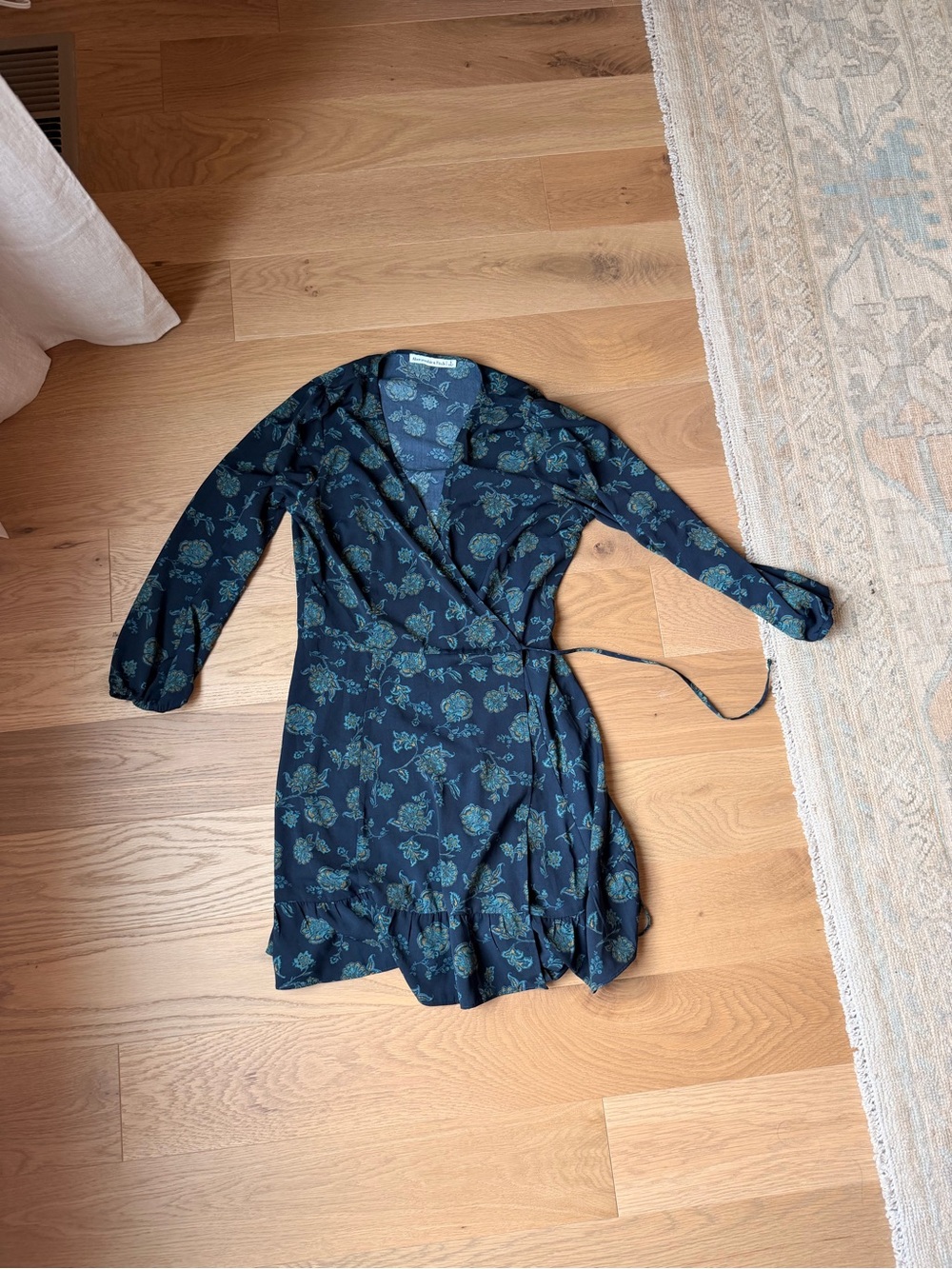 Abercrombie & Fitch Navy Wrap Dress with Teal Floral Print